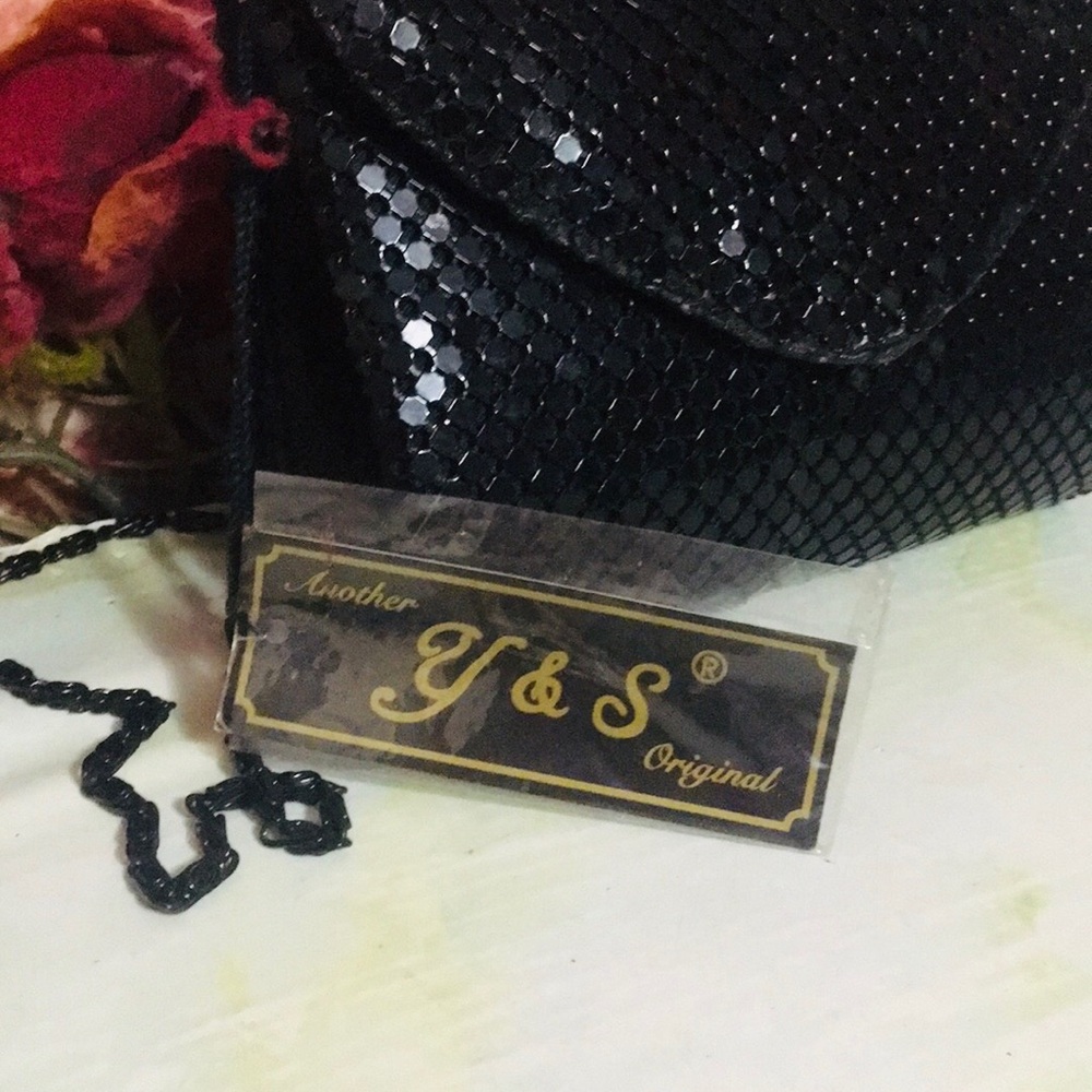Vintage 80s Y&S Black Sequin Chain Mail Evening Crossbody Bag - Picture 3 of 13